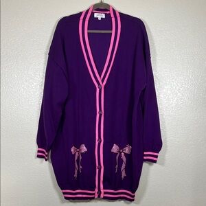 Jess Lea purple cardigan with pink accents and bows, size 3X